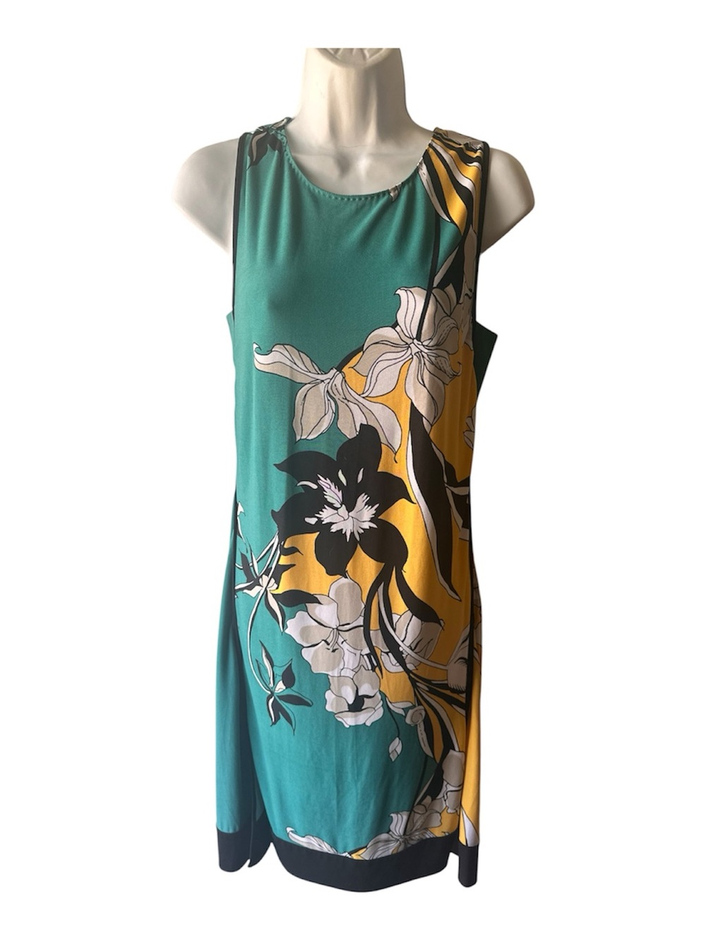 T Tahari Abstract Floral Sheath Dress Cyan Green Sleeveless Size S